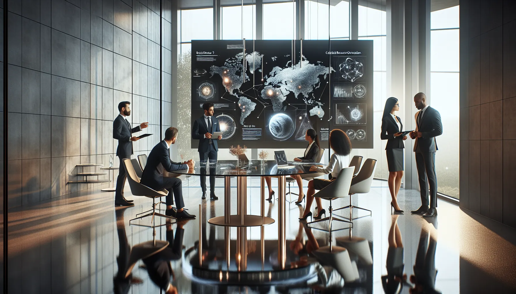 diverse professionals discussing ethical space exploration challenges.