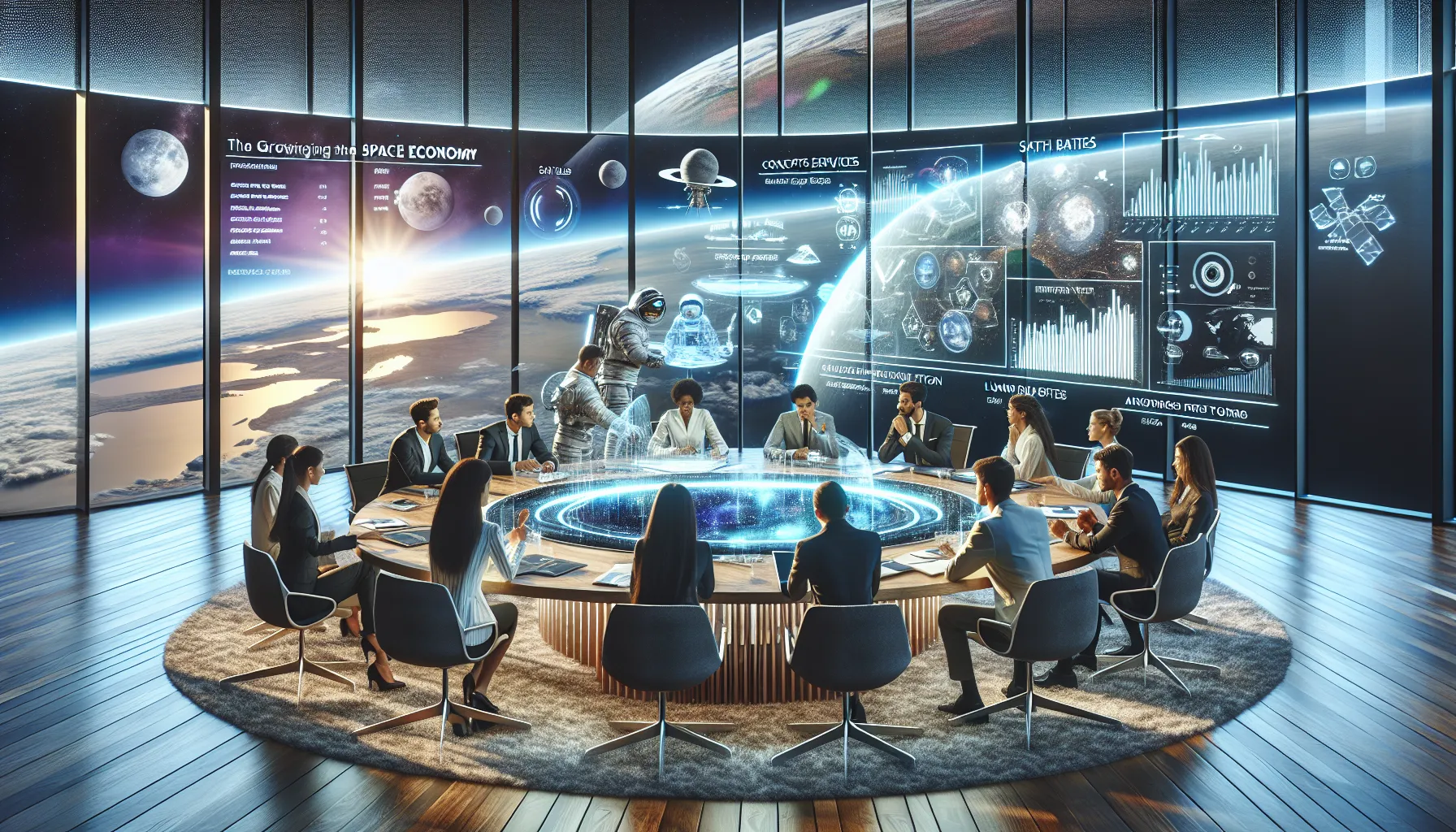 diverse team discussing future trends in the space economy.