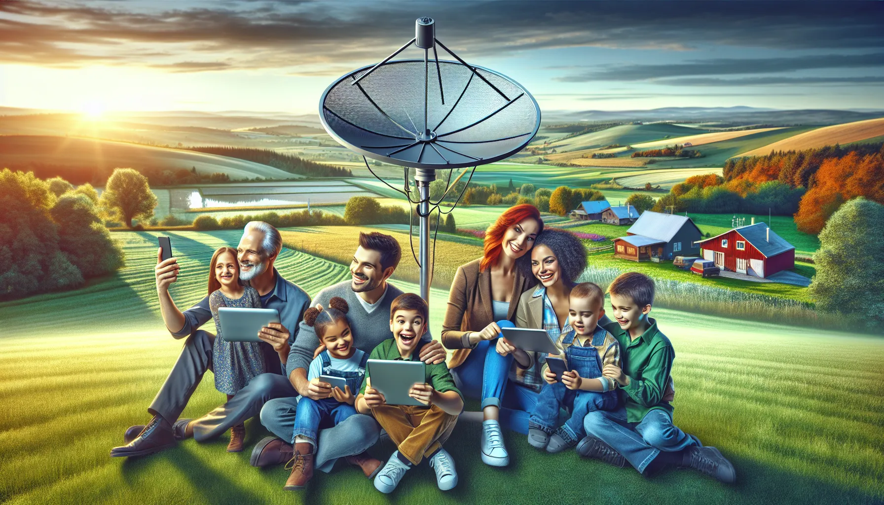 family enjoying reliable internet with Earthlink Satellite in a rural setting.